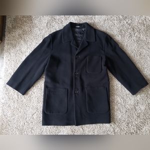 BARACUTA BLACK CASHMERE BLEND OVERCOAT SIZE LARGE IN EUC - LIKE NEW